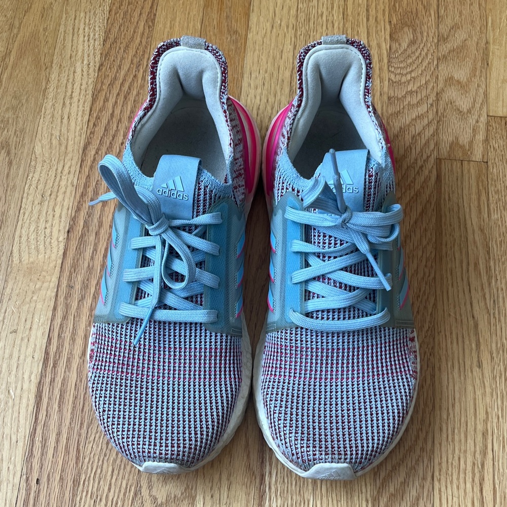 adidas Ultraboost 19 Size 7 Glow Blue/Shock Pink/Active Maroon Running Shoes